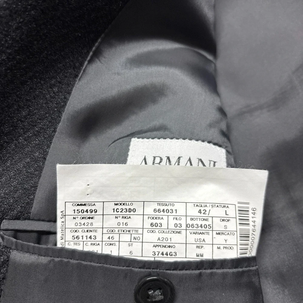 Armani Collezioni Men's Black Gray‎ Textured Stripe Blazer Suit Jacket 42L Wool